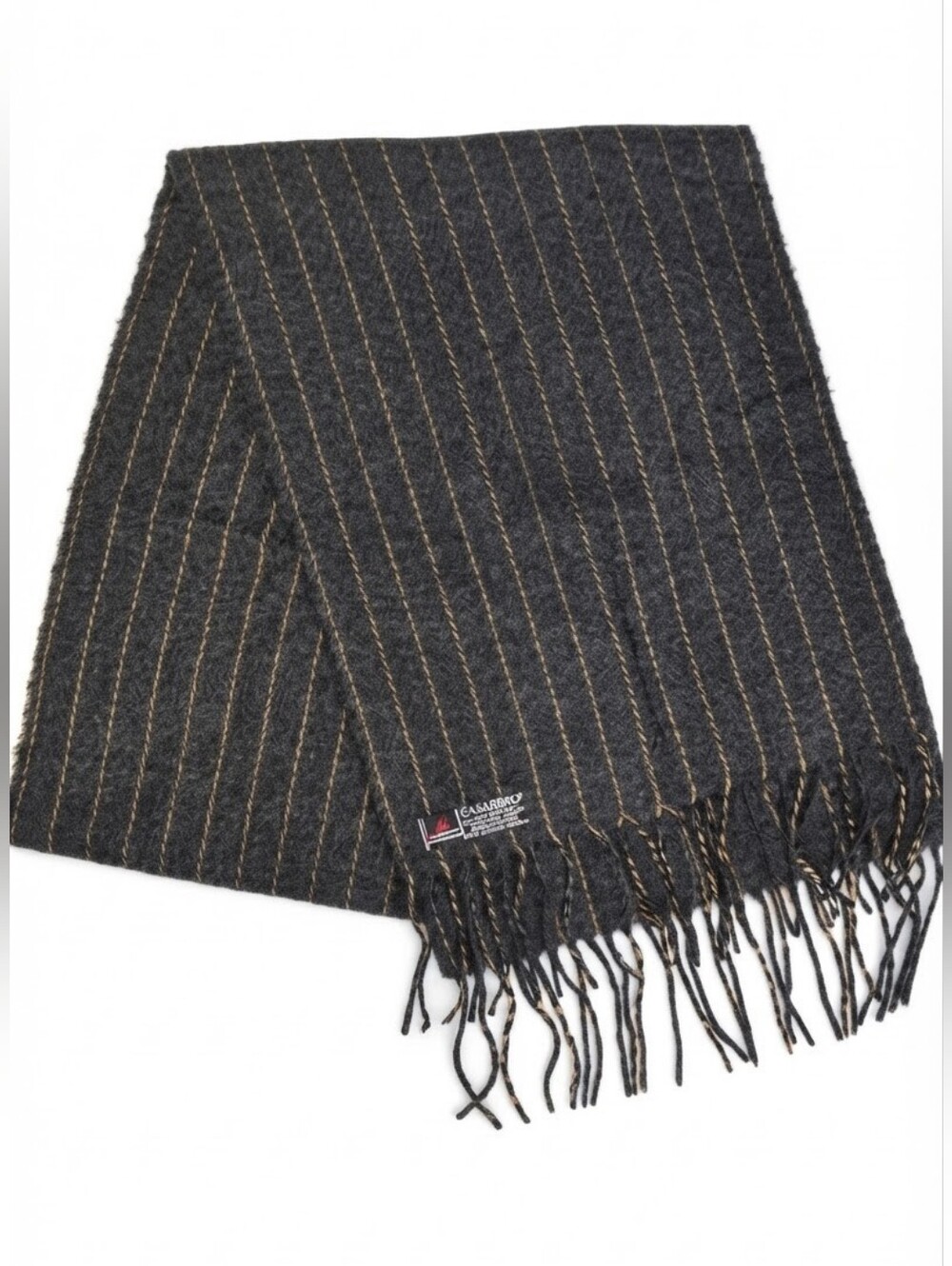 V. Fraas Cashmink Pinstripe Mens Scarf Green Tan Made in Germany Preppy Academia